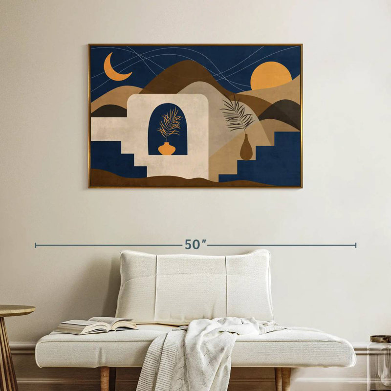 Boho Sun Moon And Mountains II, Floating Frame Gold, 40" X 27"