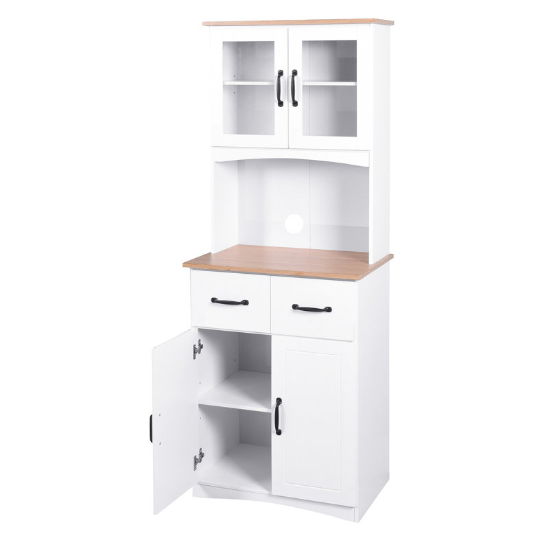 Storage Cabinet For Kitchen White - 150 Lbs Load-bearing & Framed Glass Doors And Stylish 2 Upper Cabinets Wood Color Countertop Functional Design