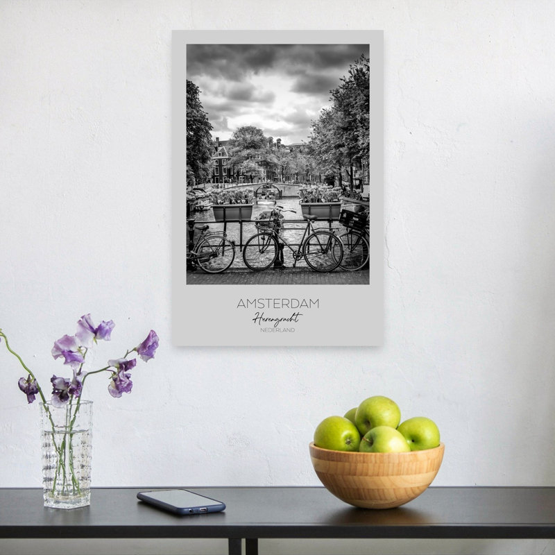 «Amsterdam Canal Bicyclcles», reproduction de tulipe contemporaine, art mural de la ville, 24" H x 16" W