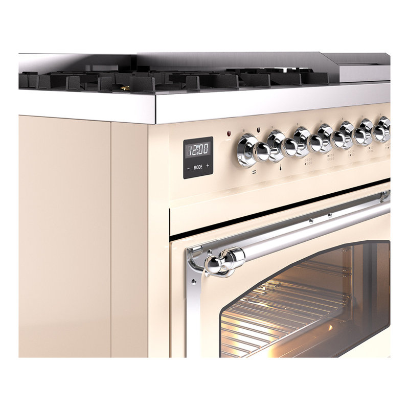 ILVE UN48FNMPEGG Nostalgie II Noblesse 48 inch Dual Fuel Range (8 Sealed Burners + Griddle, Triple Glass Door), Antique White
