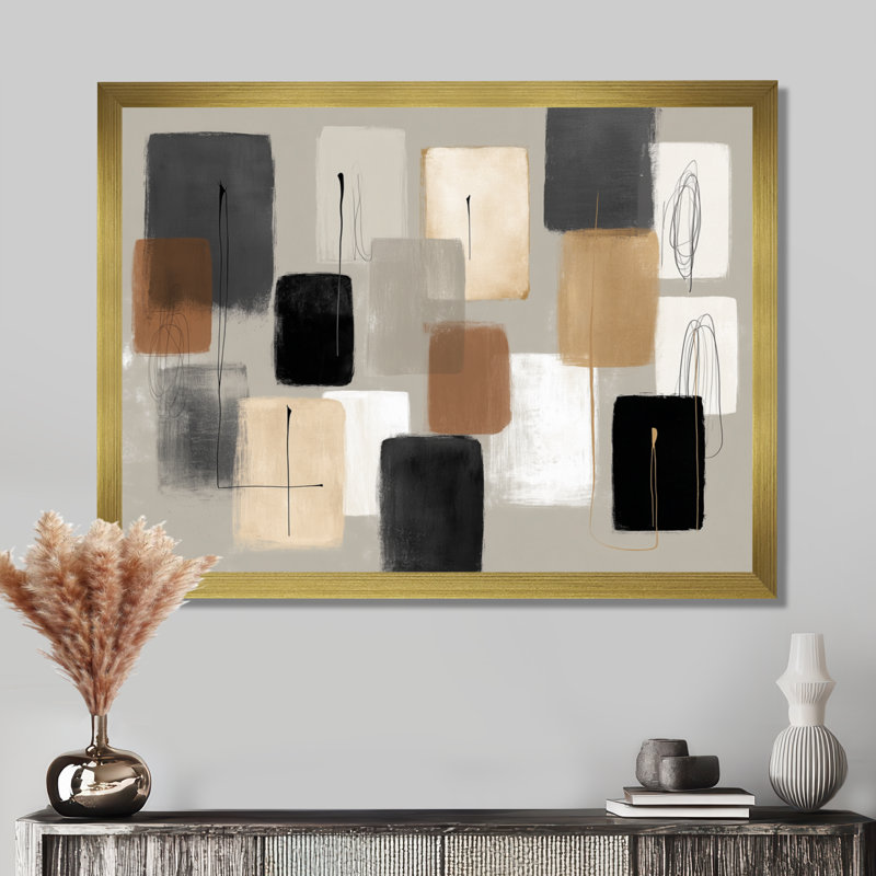 Formes noires avec mélange abstrait de minimalisme gris - impressions sur toile minimalisme, art mural gris minimaliste, Doré