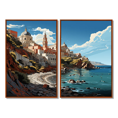 Village côtier italien II - impressions sur toile traditionnelles bleues
