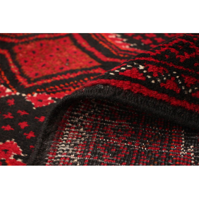Tapis décoratif en laine rouge foncé de conception unique noué à la main New Age de 3 pi 3 po x 6 pi 1 po bik