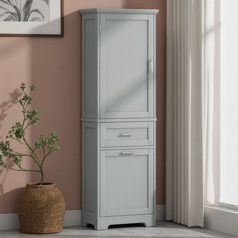 Luxury Tall Bathroom Storage Cabinet, 68.4" Slim Organizer with 2 Different Size Drawers & Adjustable Shelf,  Freestanding Storage Tower