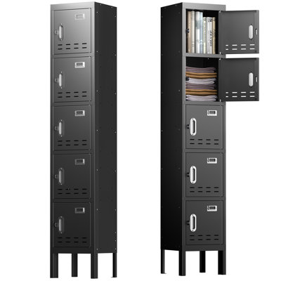 Casiers, casier en métal, casiers pour les employés, casier de rangement avec 5 portes, fente pour carte, casier en acier verrouillable pour salle de sport, école, maison, bureau, garage, assemblage requis