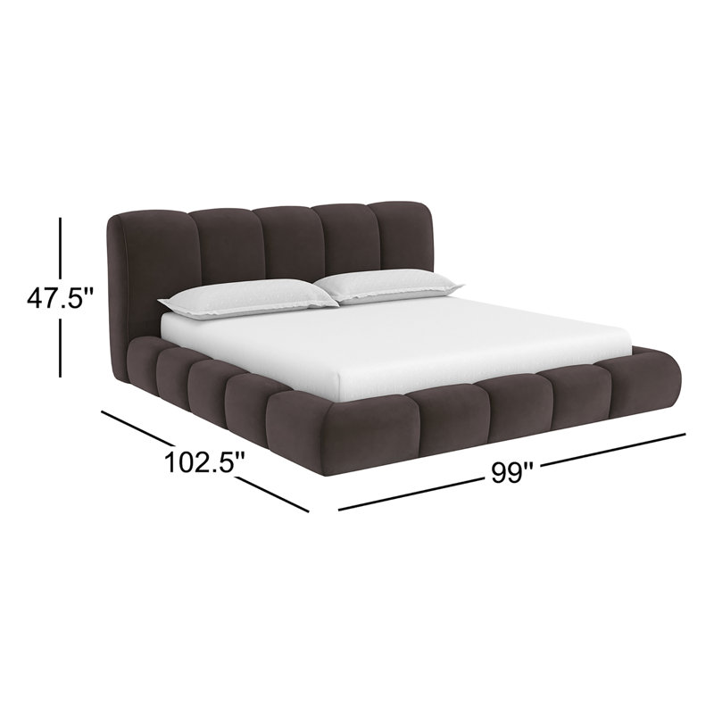 Olena Upholstered Scalloped Bed, King, Brown