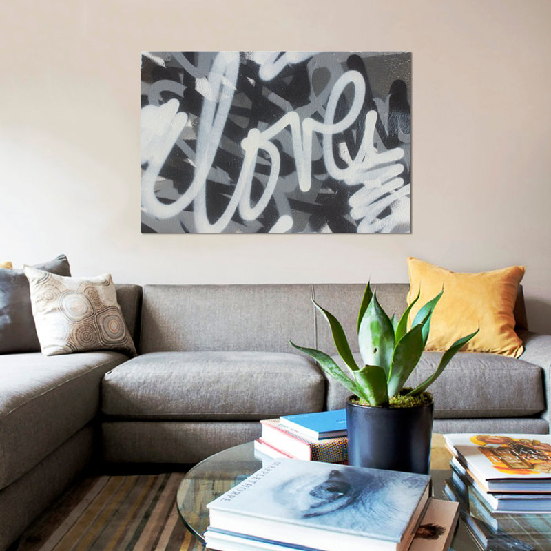 « black & white love », impression sur toile, H 12 po x l 18 po x P 1,5 po, Toile tendue, Pas de tapis