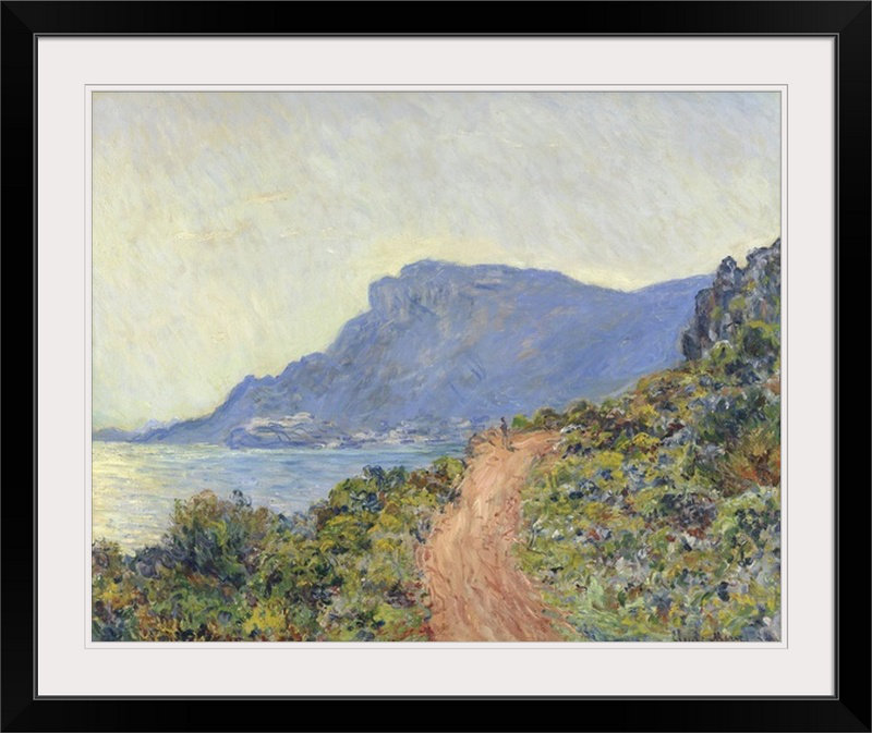 La Corniche près de Monaco, 1884 par Claude Monet - reproduction imprimée, H 20 po x l 23 po x P 1 po, Cadre noir