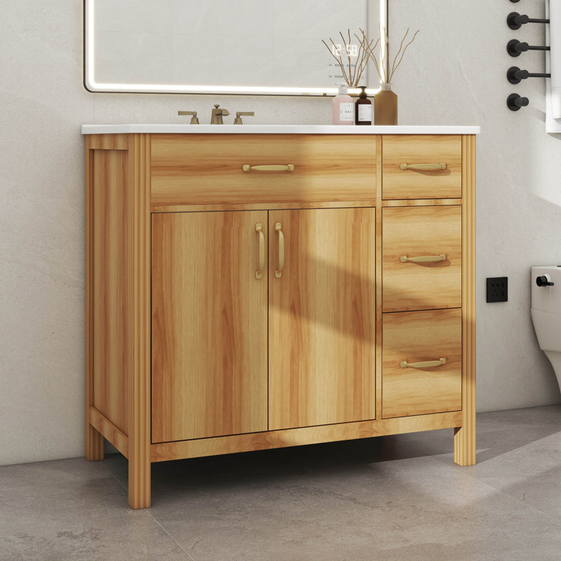 Meuble-lavabo en bois 36 po avec 2 portes à fermeture silencieuse et 3 tiroirs à fermeture silencieuse