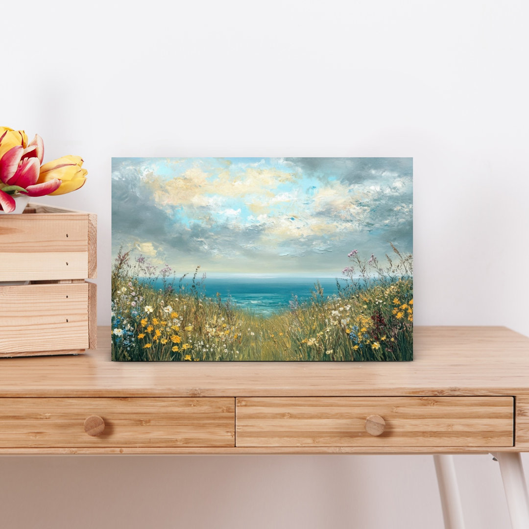 Scenic Coastal Flowers Contemporary Peaceful Serene Coastal Landscape Wall Art Print