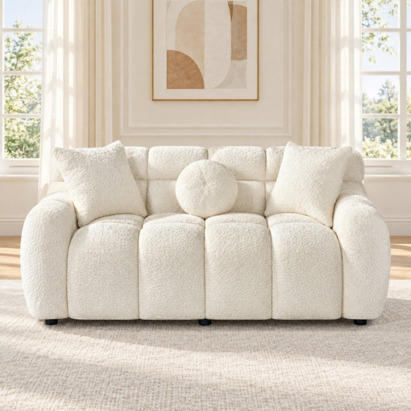 64.7" Teddy Upholstered Bubble Tufted Loveseat Sofa, Beige