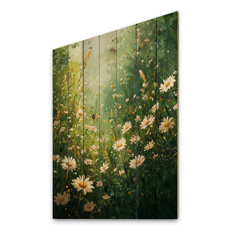 «White Country Daisies Dream» - Impression sur bois de marguerites - sur bois de pin naturel, H 32 po x l 24 po x P 0,78 po