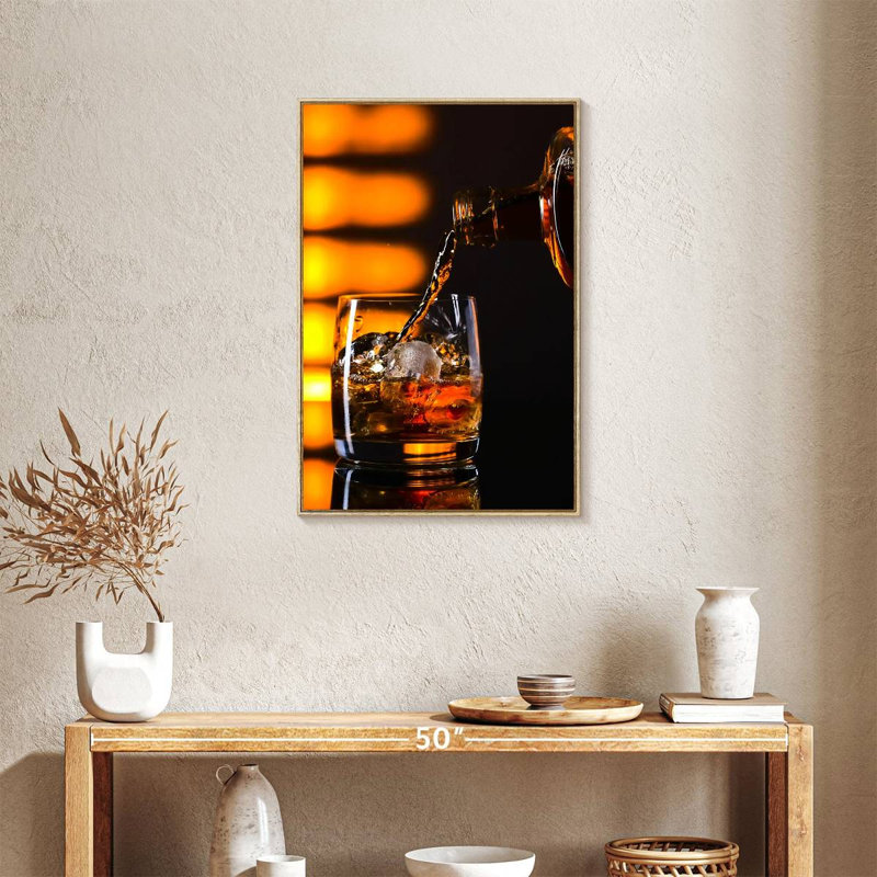 Whisky et glace, Floating Frame Natural Wood, 21 po x 31 po
