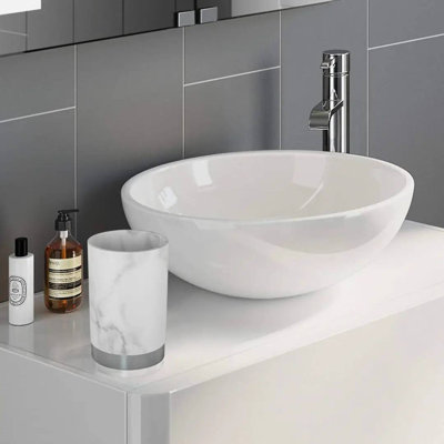 Gobelet pour salle de bain Oneita | Porte-gobelet décoratif, verre à boire, brosse à dents et brosse à maquillage pour comptoir, lavabo et bureau | Argent brumeux