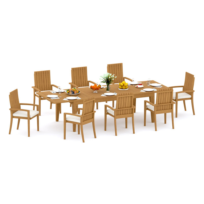 13 Pcs Grade-A Teak Wood Dining Set: 122" Caranas Double Extension Rectangle Table And 12 Goa Stackng Arm Chairs #11GO2912, 8