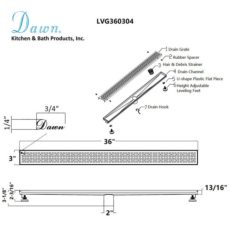 36 Inch Long Stainless Steel Linear Floor Shower Drain