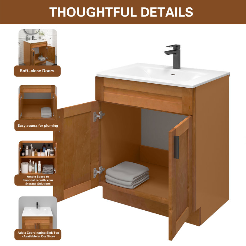 24'' Single Bathroom Vanity Sink Base Cabinet in Maple Shaker