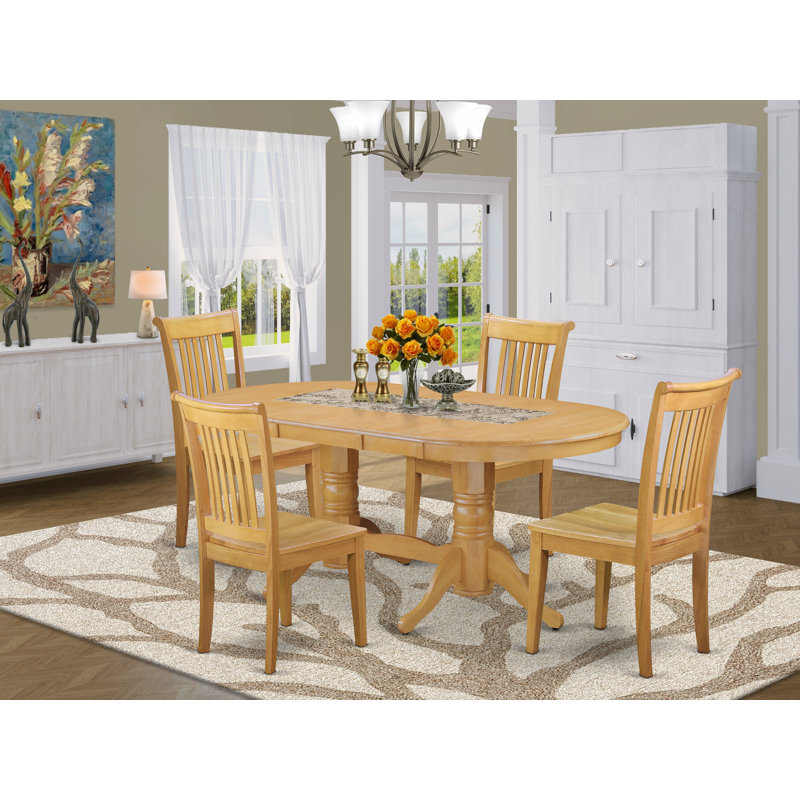 5 Piece Dining Room Table Set Includes an Oval Wooden Table with Butterfly Leaf and 4 Kitchen Dining Chairs, Oak