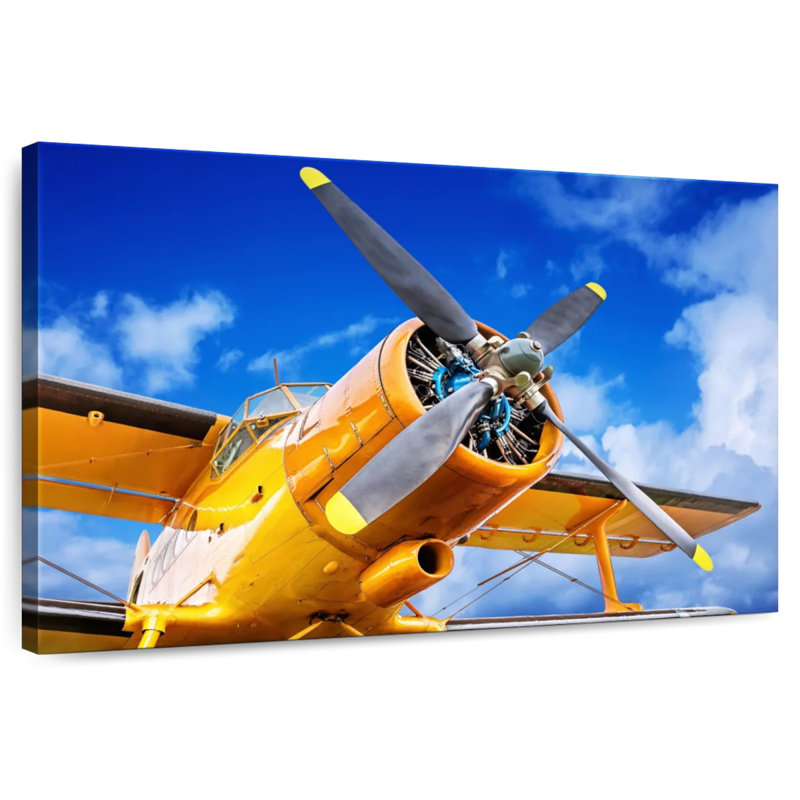 Avion à hélice jaune Mehar, H 20 po x l 30 po