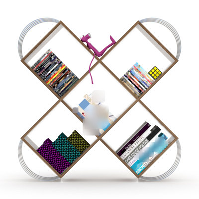 Bibliothèque à 5 niveaux en noyer de style moderne, matériau en bois, 45,6 po X 9,95 po en noyer de conception, mesure 47 po x 10 po