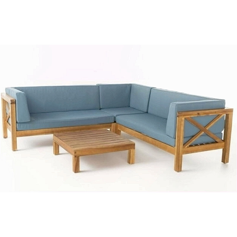 ENSEMBLE DE CANAPÉ 4 PIÈCES EN X, Bleu, Brun