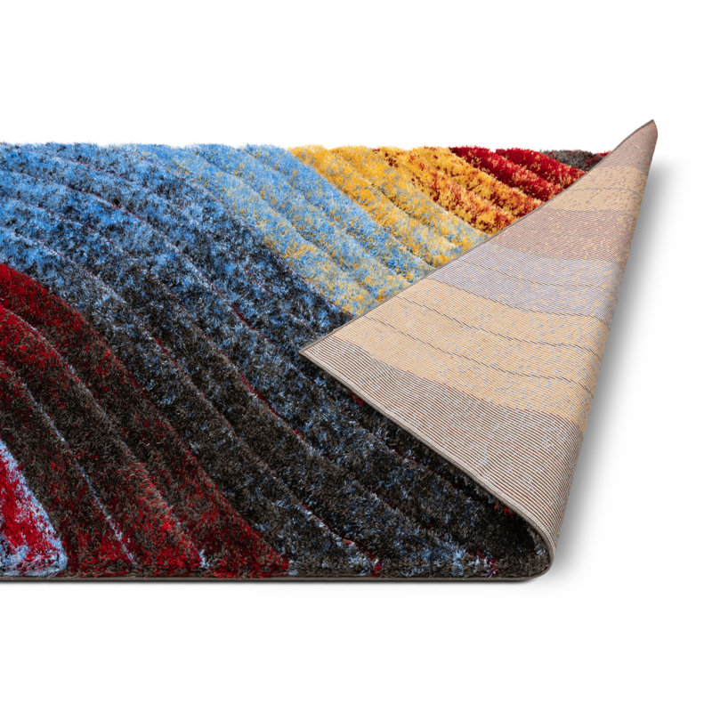 San Francisco Red and Blue Geometric Shag Runner Rug