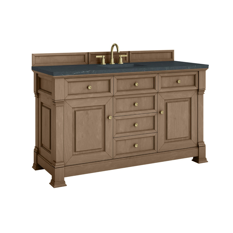 Meuble-lavabo simple l 60 po Brookfield, Pacanier, Pierre de savon anthracite, À entraxe