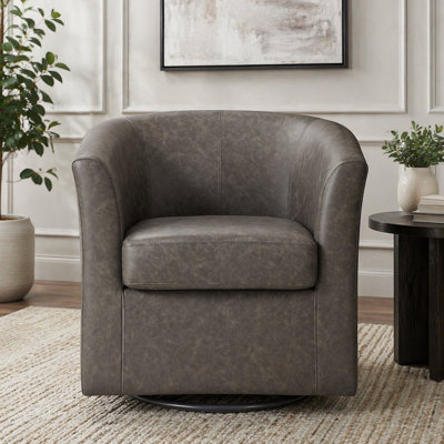 Fauteuil demi-tonneau pivotant en similicuir