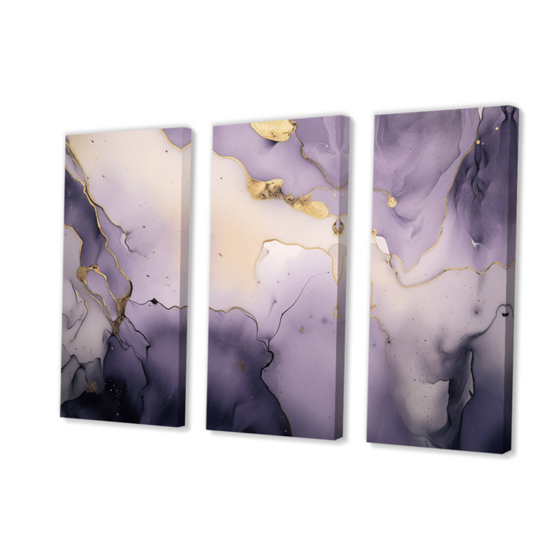 Mauve et gris, encre de marbre, nuages V, ensemble de reproductions sur toile, H 32 po x l 48 po x P 1 po
