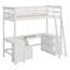 Lit mezzanine simple avec bureau en U et tiroirs, structure de lit mezzanine en bois avec armoire et tablettes de rangement-2067925034