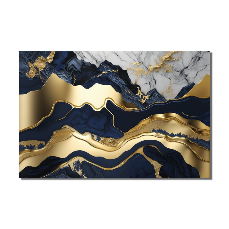 Impression sur toile abstraite bleue et dorée «Blue and Gold»