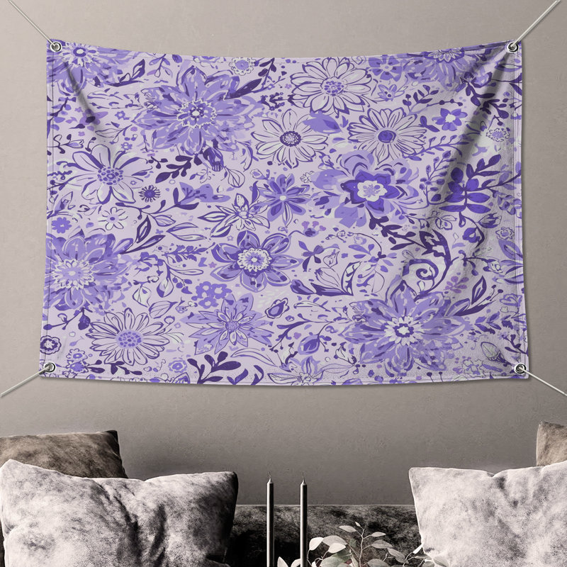 Tapisserie murale mauve à motif floral - Décoration murale florale, 50in H x60in W with 4 Grommets