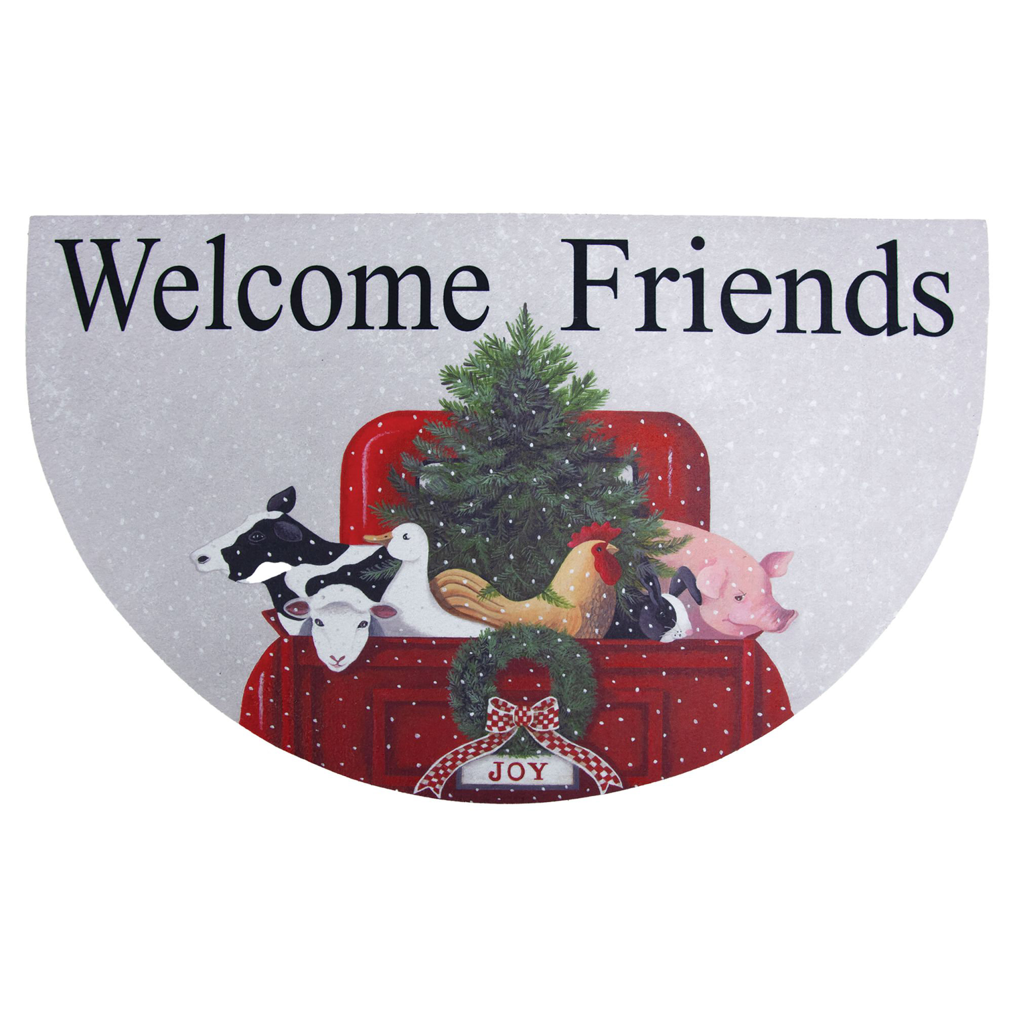 Christmas Door Mat Outdoor for Front Door Decorations , Red Farm Truck  Merry Christmas Tree Doormat,Winter Christmas Holiday Welcome Floor Mat Rug