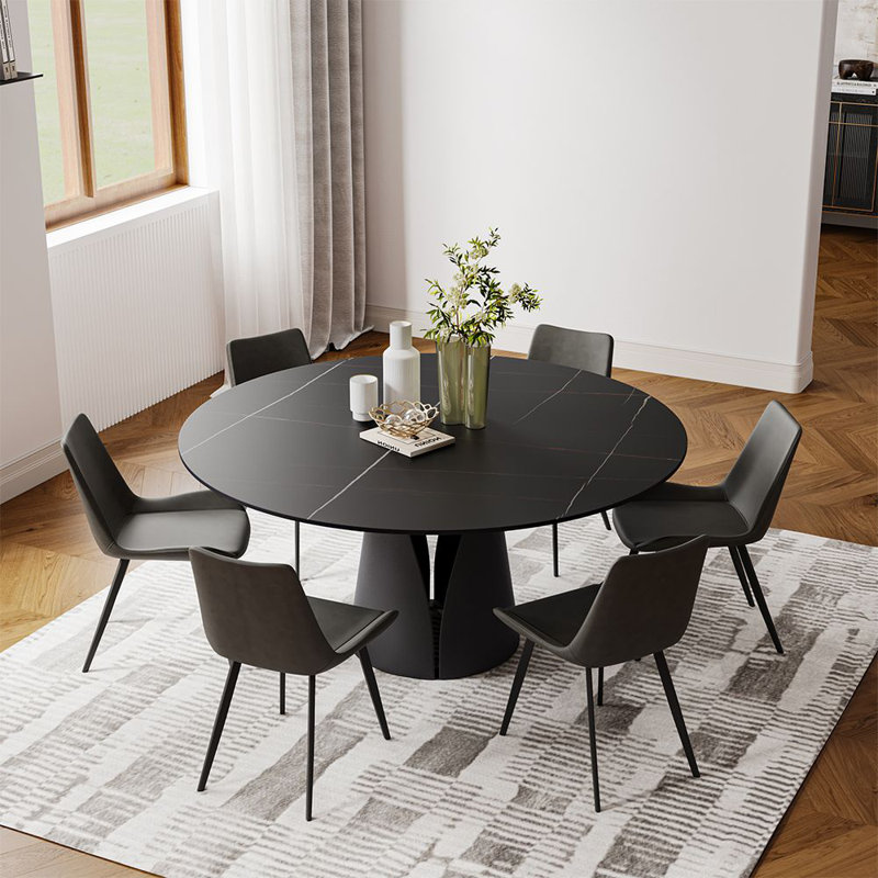 Table de salle à manger 59 po Vera, H 29,53 po x L 59,06 po x l 59,06 po, Noir mat, Noir