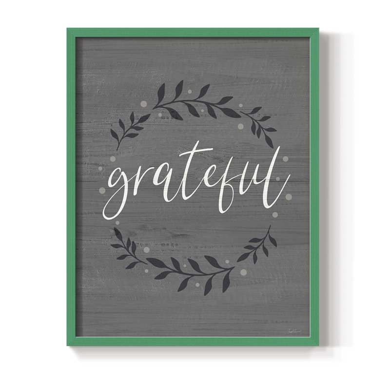 Grateful Wreath Framed Print - Solid Wood, Green