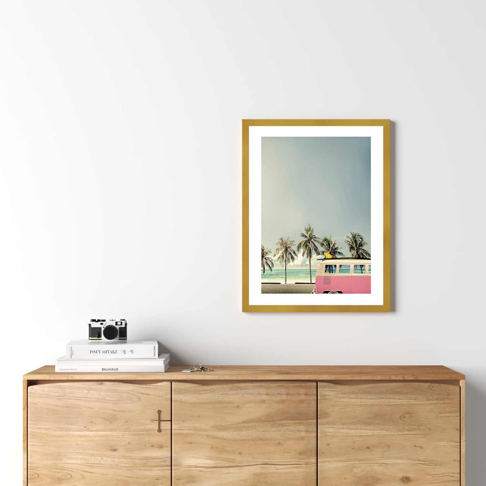 Raleigh "Surf Bus Pink" Photo Print, 27.5" H x 21" W x 0.75" D, Gold