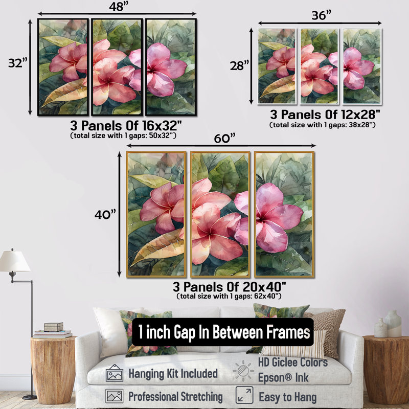 Greilickville - ensemble d'art mural Plumeria, H 28 po x l 36 po x P 1 po, Toile avec cadre flottant noir