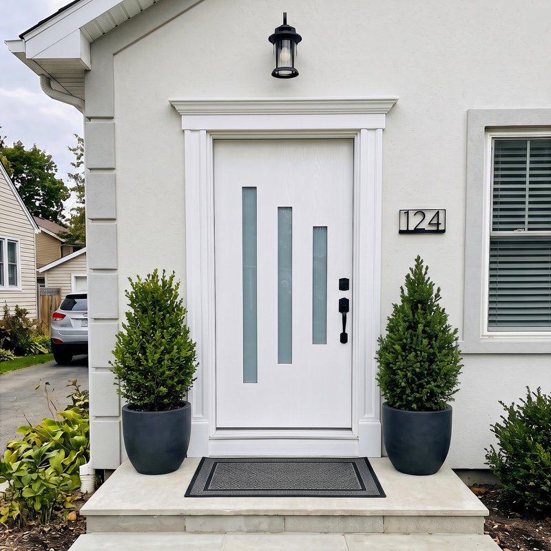 36" x 80" 3-Lite Fiberglass Front Entry Door with Door Frame Inswing Exterior Door with Frosted Glass, 4-9/16" Jamb, Right Hand/Left Hand, Handle Not Included