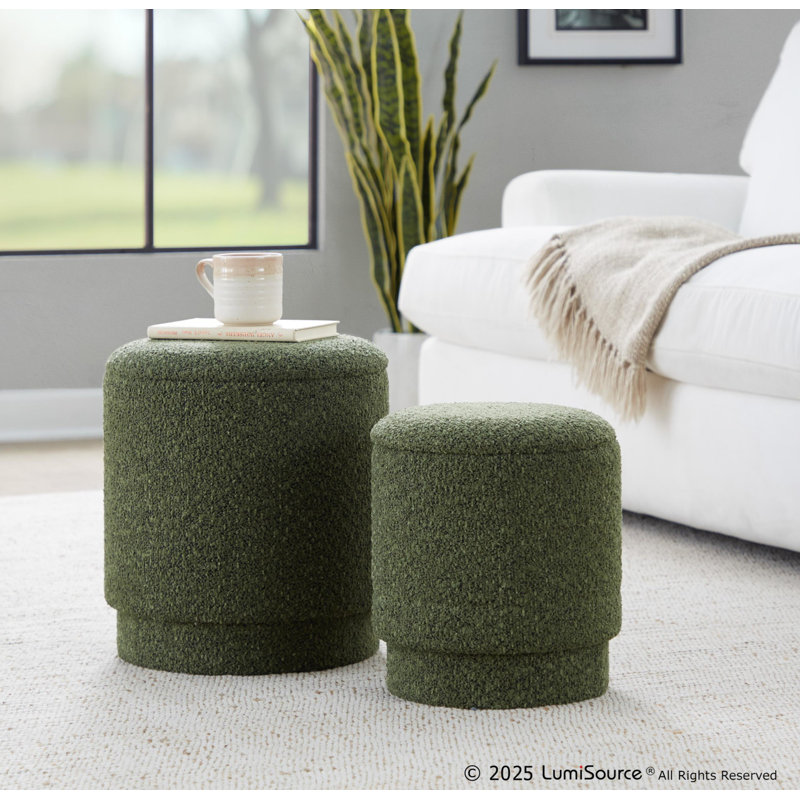 Carlesia Upholstered Ottoman, Dark Green Polyester