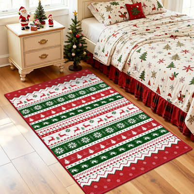 Tapis lavable à la machine Christmas Party - rouge / blanc / vert