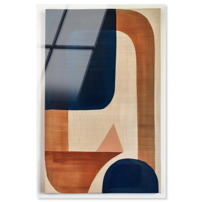 Blue with Cream High-Gloss Frameless Acrylic Glass Wall Art Geometric Abstract by Art Remedy, Ready to Hang, 30 x 45