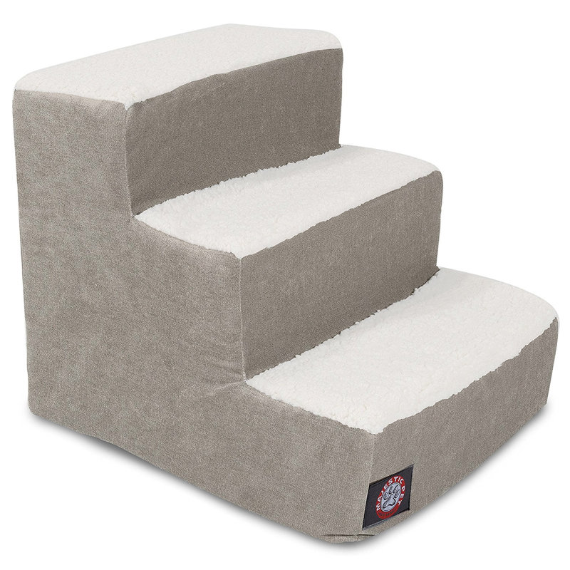 Vintage Gray 3-Step Pet Stairs with Cushioned Steps