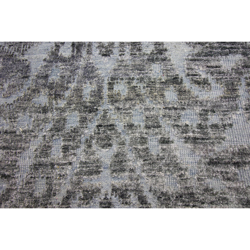 Ikat Area Rug in Light Blue/Black, Rectangle 6' x 9'