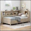 Lit de jour simple en bois avec tablettes de rangement et 3 tiroirs, lait blanc antique