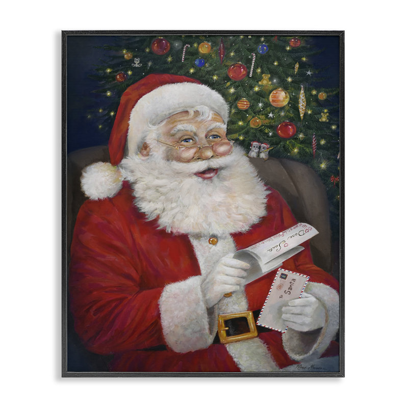 «Merry Santa Claus», art mural sur toile par Ruane Manning, H 24 po x l 30 po, Giclée encadrée noir minuit