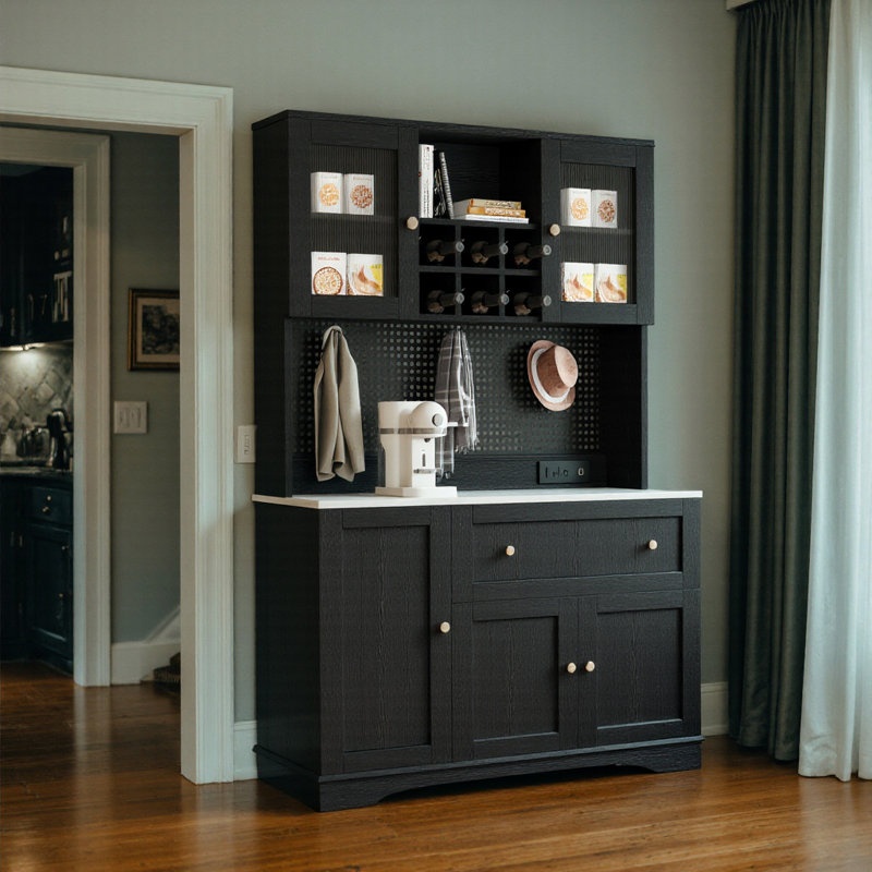 Armoire garde-manger moderne avec panneau perforé, buffet autoportant avec rangement spacieux