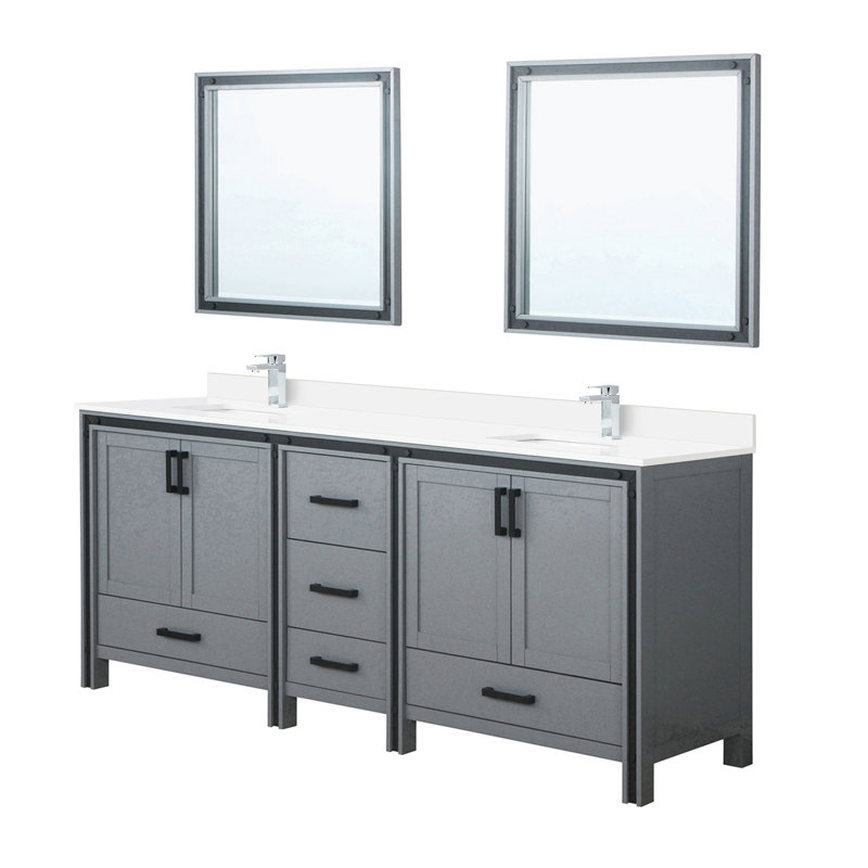 84 po. Gris foncé Ensemble de meuble-lavabo double avec comptoir en marbre, robinet et 34 miroirs W, Gris foncé, 84"