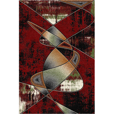 Jameela Contemporary Hallway Runner /Area Rug With Abstract Pattern, Polypropylene - Red