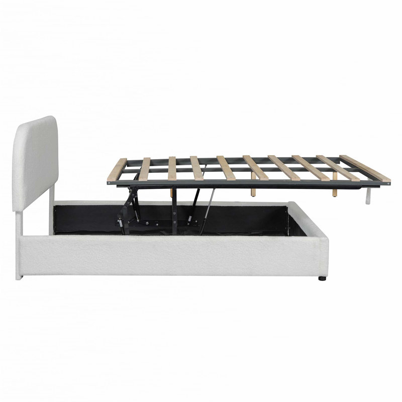 Lit plateforme tapissier Teddy, Double, Blanc