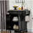 Mobile kitchen island with stainless steel countertop, drawers, towel rack, and spice rack, practical storage trolley, black